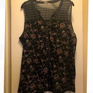 Plus Sleeveless Sheer Patterned Blouse